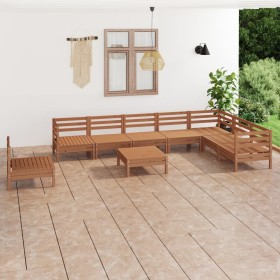 Juego muebles de jardín 9 pzas madera maciza pino marrón