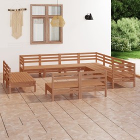 Juego muebles de jardín 11 pzas madera maciza pino marrón