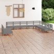 Juego de muebles de jardín 10 piezas madera maciza de pino gris
