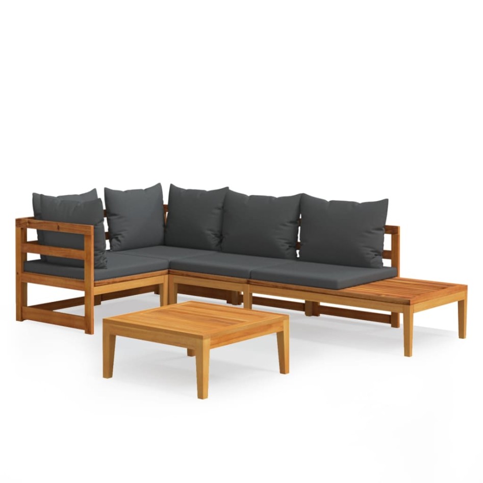 Set muebles de jardín 4 pzas cojines gris oscuro madera