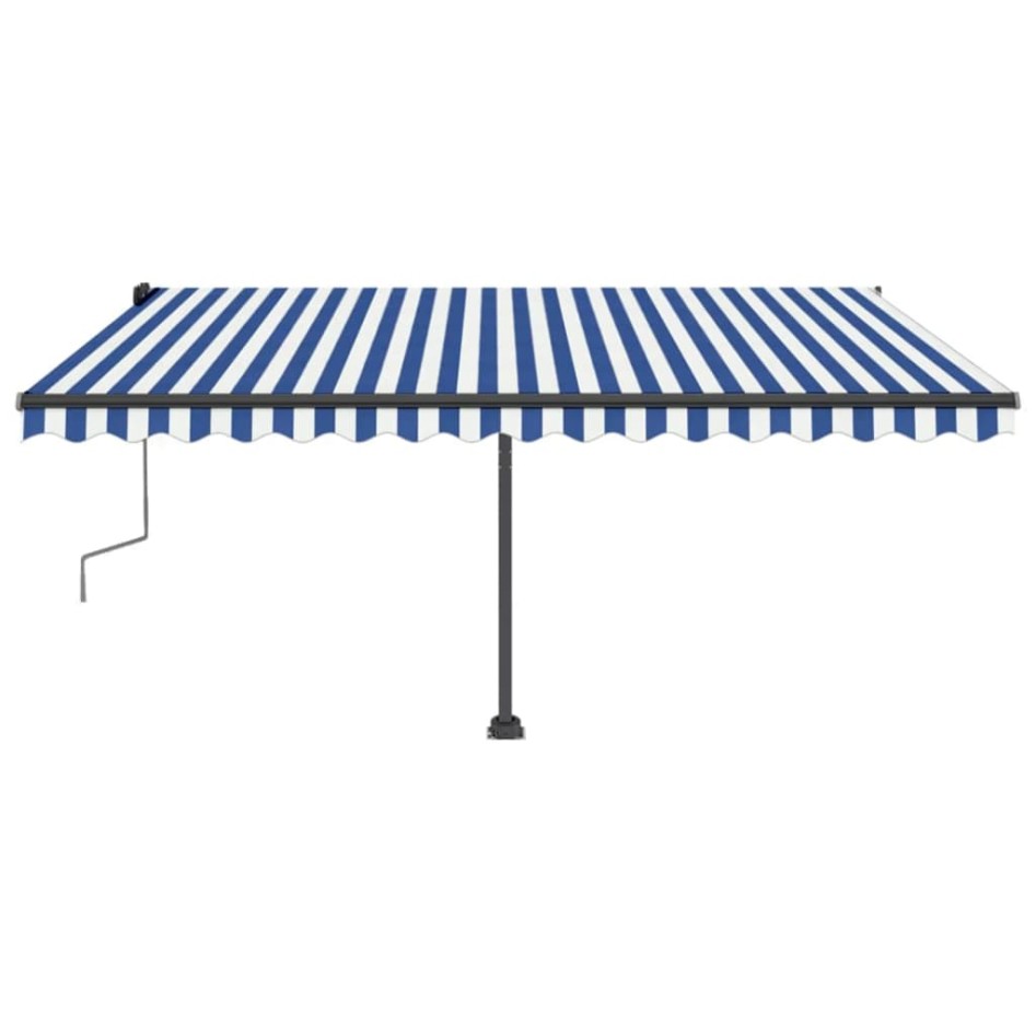 Toldo de pie manual retráctil azul y blanco 400x350