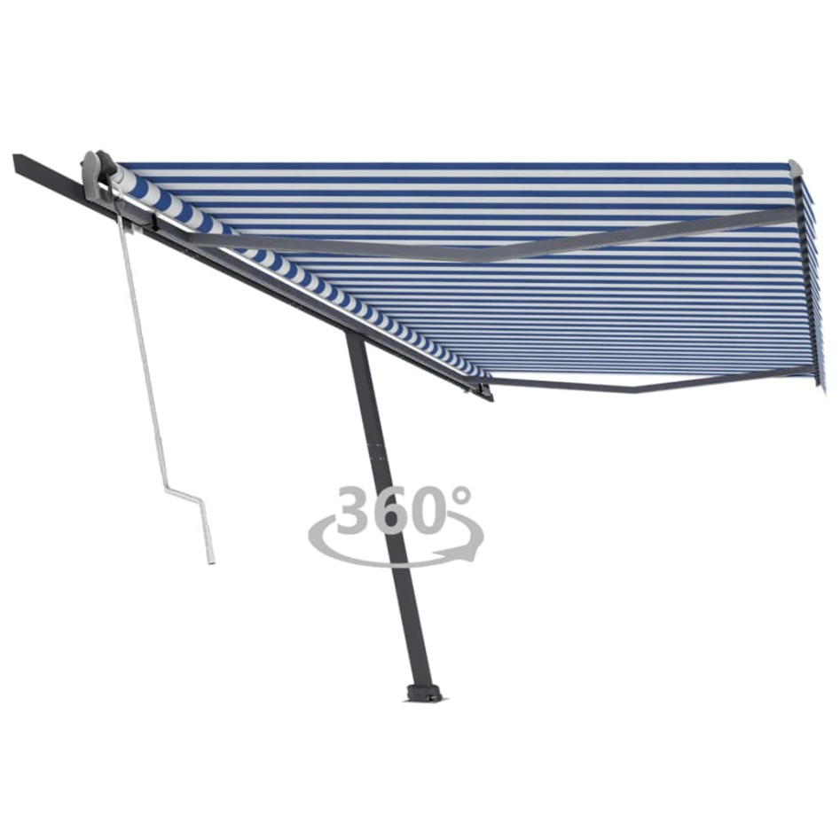 Toldo de pie automático azul y blanco 500x300