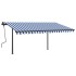 Toldo retráctil manual con postes azul y blanco 4x3,5