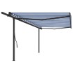 Toldo retráctil manual con postes azul y blanco 5x3,5 m