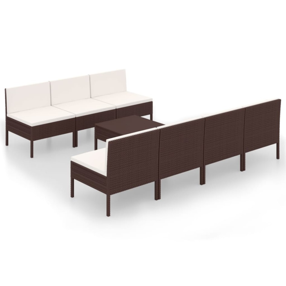 Set muebles de jardín 8 pzas y cojines ratán sintético
