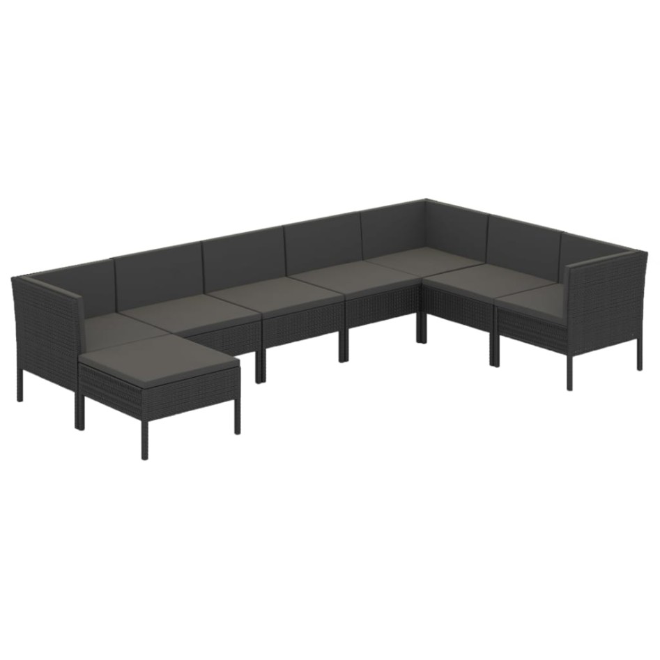 Set de muebles de jardín 8 pzas y cojines ratán sintético