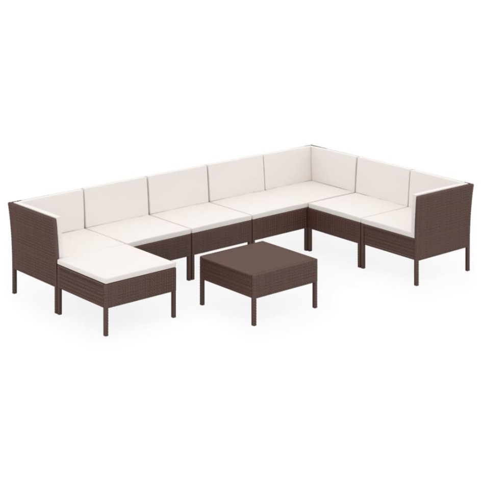 Set muebles de jardín 9 pzas y cojines ratán sintético