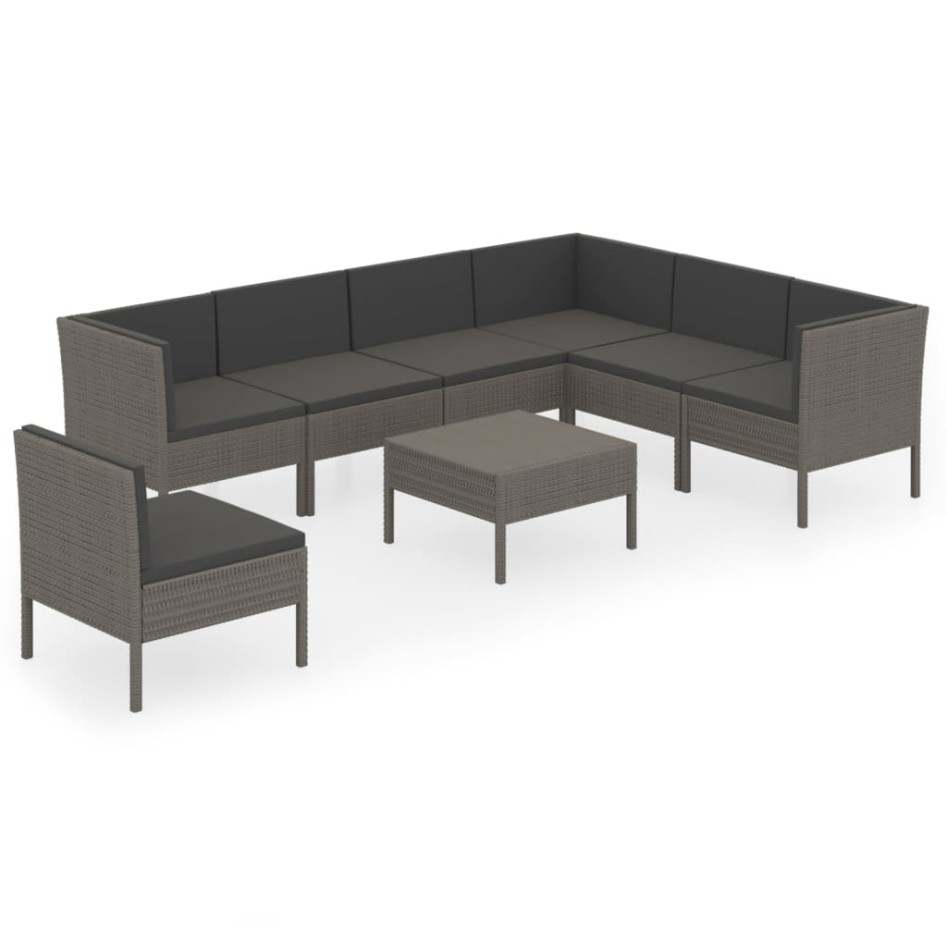 Set de muebles de jardín 8 pzas y cojines ratán sintético