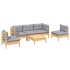 Juego de muebles de jardín 6 pzas y cojines madera maciza