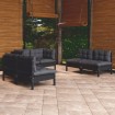 Juego de muebles de jardín 6 pzas y cojines madera maciza pino