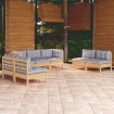 Juego de muebles de jardín 7 pzas y cojines madera maciza pino