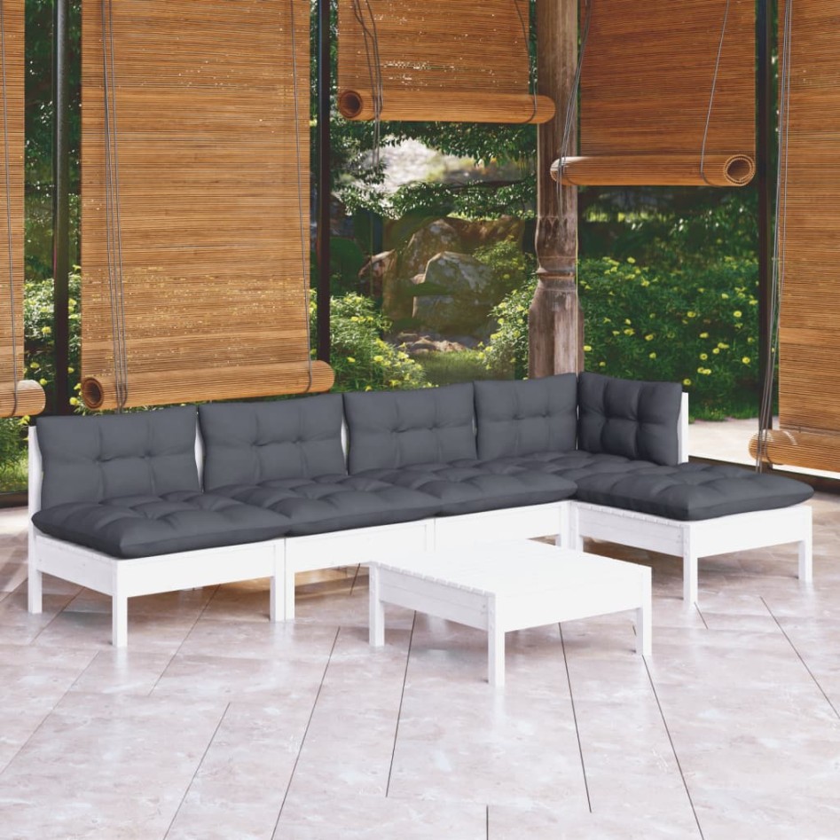 Muebles de jardín 6 pzas con cojines blanco madera de