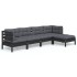 Muebles de jardín 5 pzas con cojines negro madera de
