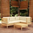 Muebles de jardín 5 piezas cojines madera de pino color crema