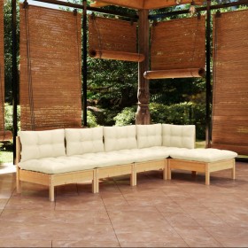 Muebles de jardín 5 piezas cojines madera de pino