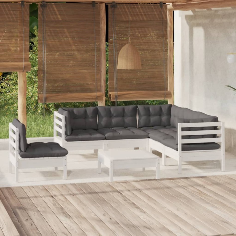 Muebles de jardín 6 pzas con cojines blanco madera de