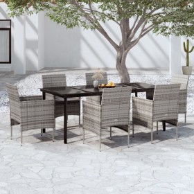 Juego de comedor de jardín 7 piezas con cojines gris y