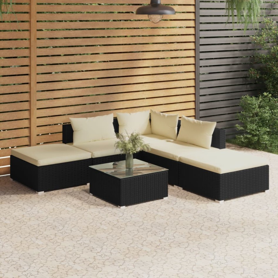 Set de muebles de jardín 6 pzas y cojines ratán sintético