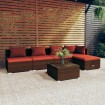 Set muebles de jardín 6 piezas y cojines ratán sintético marrón