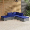 Set de sofás de jardín 5 piezas y cojines ratán sintético gris