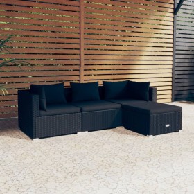 Set de muebles de jardín 4 pzas y cojines ratán sintético