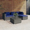 Set de sofás de jardín 5 piezas y cojines ratán sintético gris