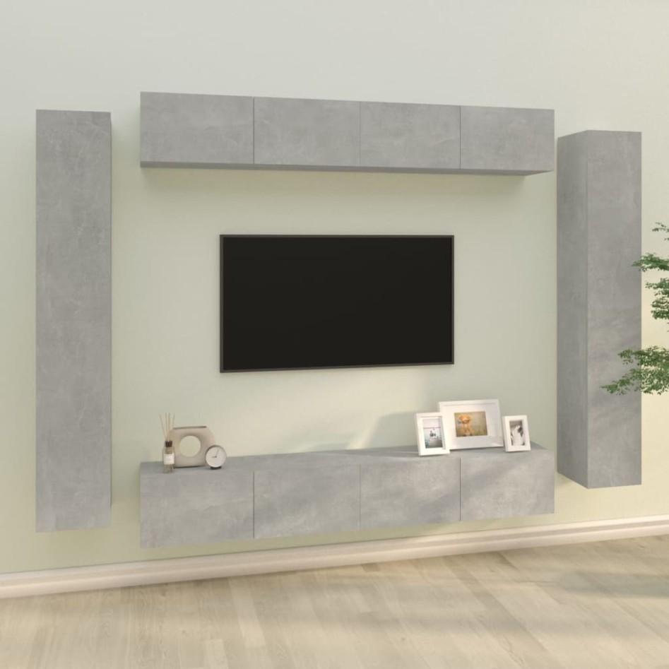 Set de muebles de TV 8 pzas madera contrachapada gris