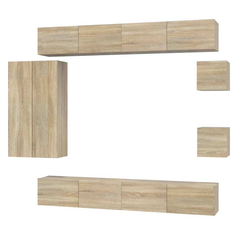 Set de muebles para TV 8 pzas madera contrachapada roble