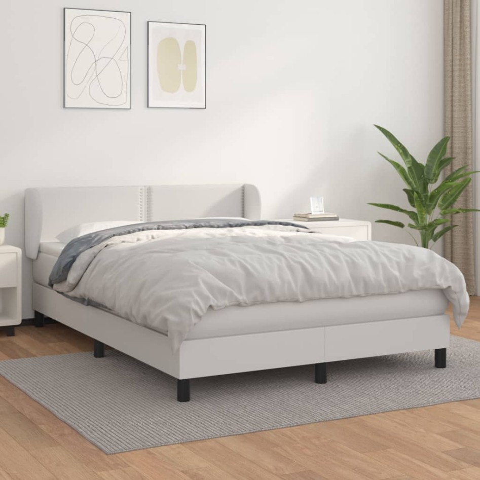 Cama box spring con colchón cuero sintético blanco