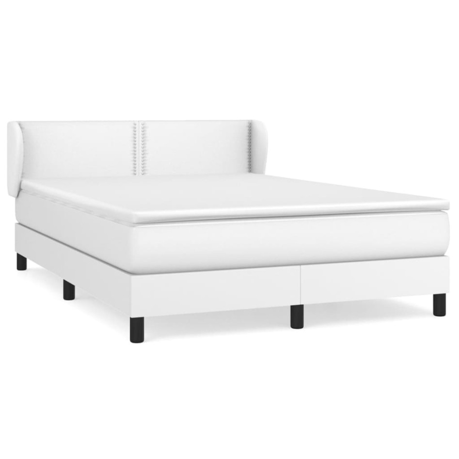 Cama box spring con colchón cuero sintético blanco