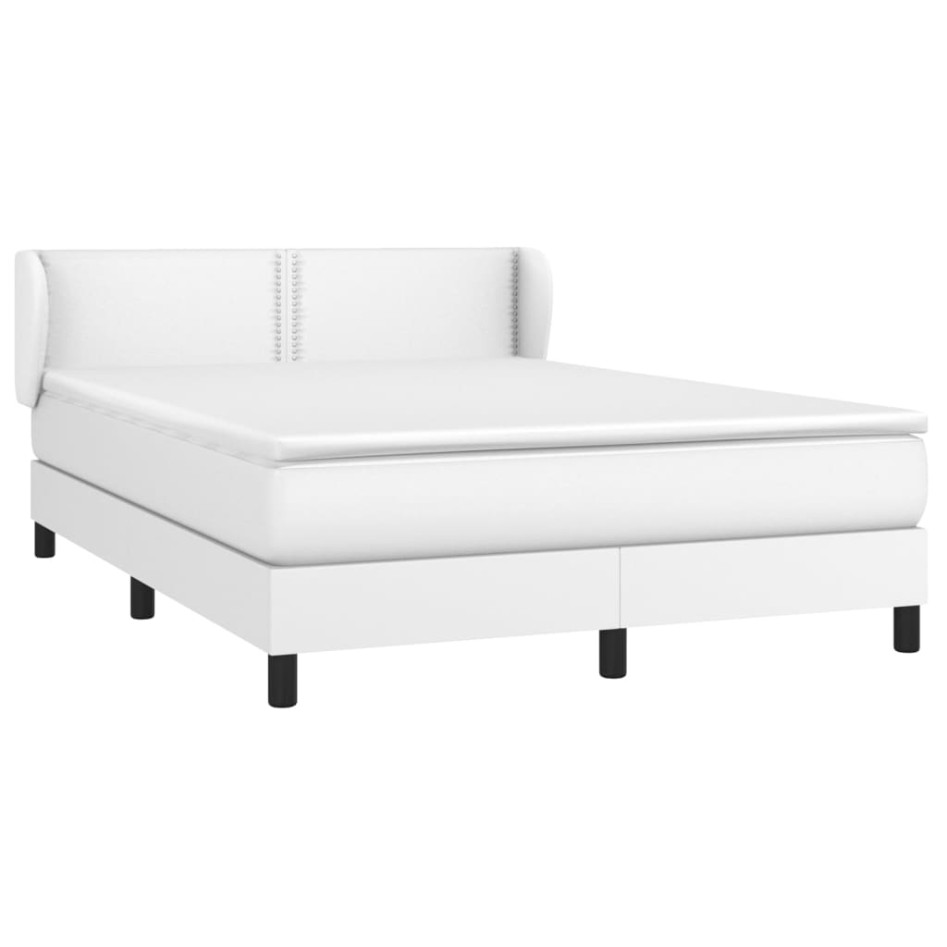 Cama box spring con colchón cuero sintético blanco