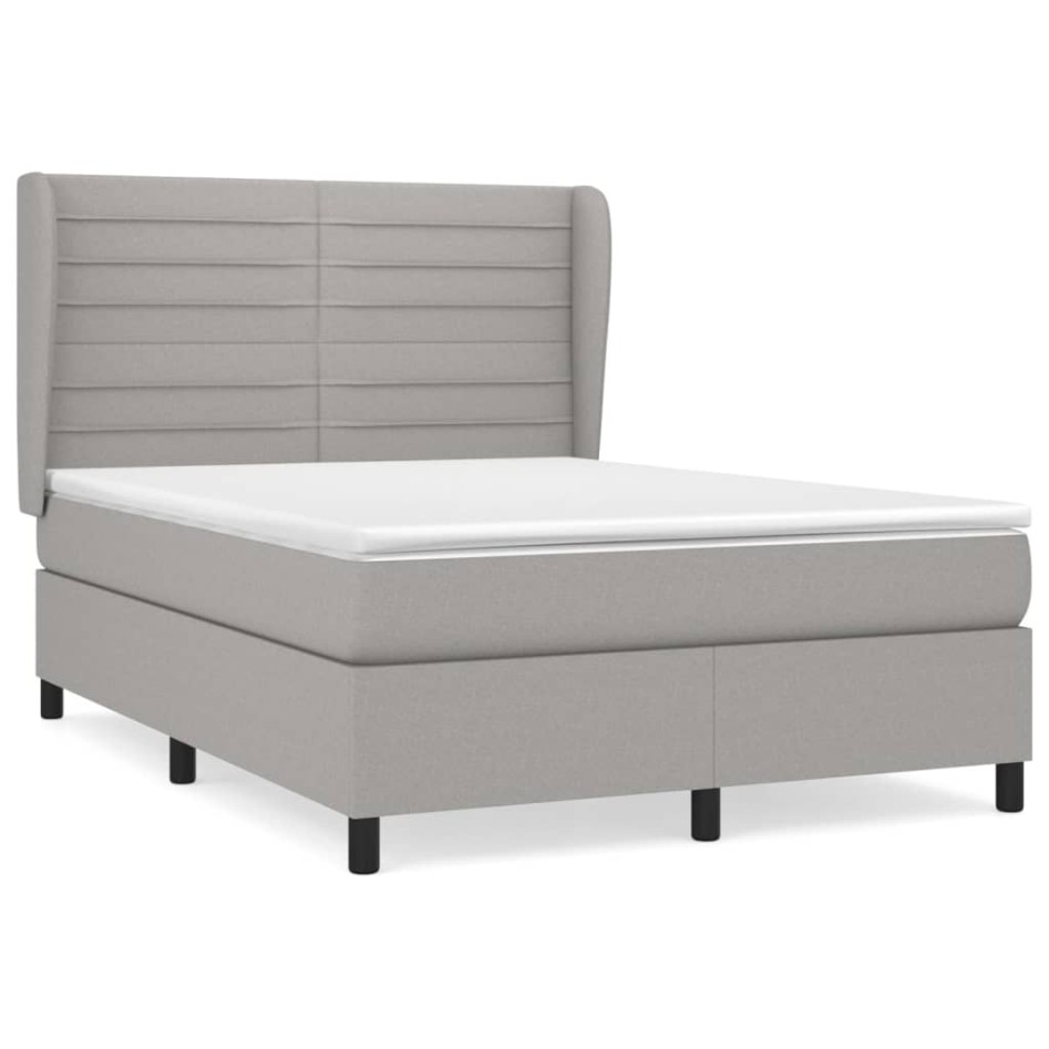 Cama box spring con colchón tela gris claro 140x190
