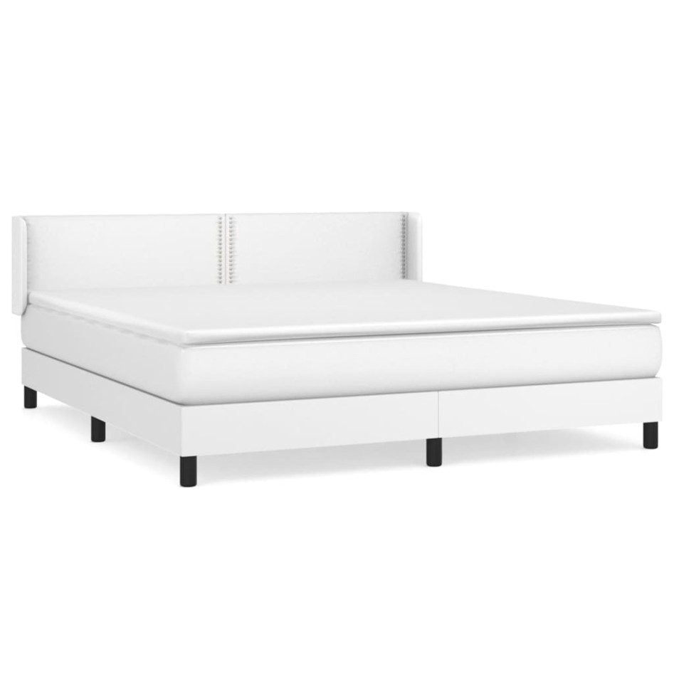 Cama box spring con colchón cuero sintético blanco 180x200