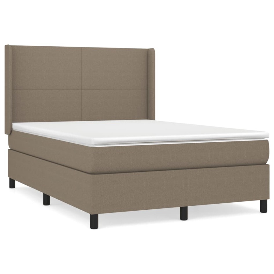 Cama box spring con colchón tela gris taupe 140x200