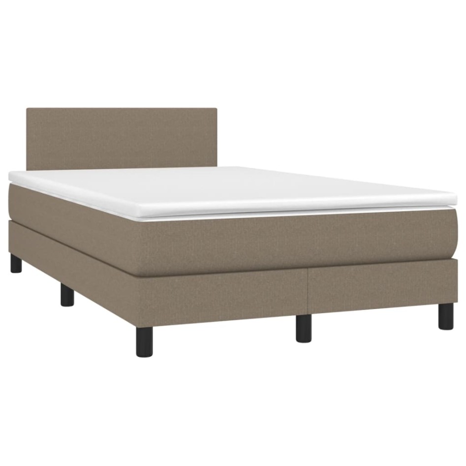 Cama box spring con colchón LED tela gris taupe 120x200
