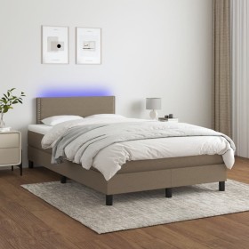 Cama box spring con colchón y LED tela gris taupe 120x200