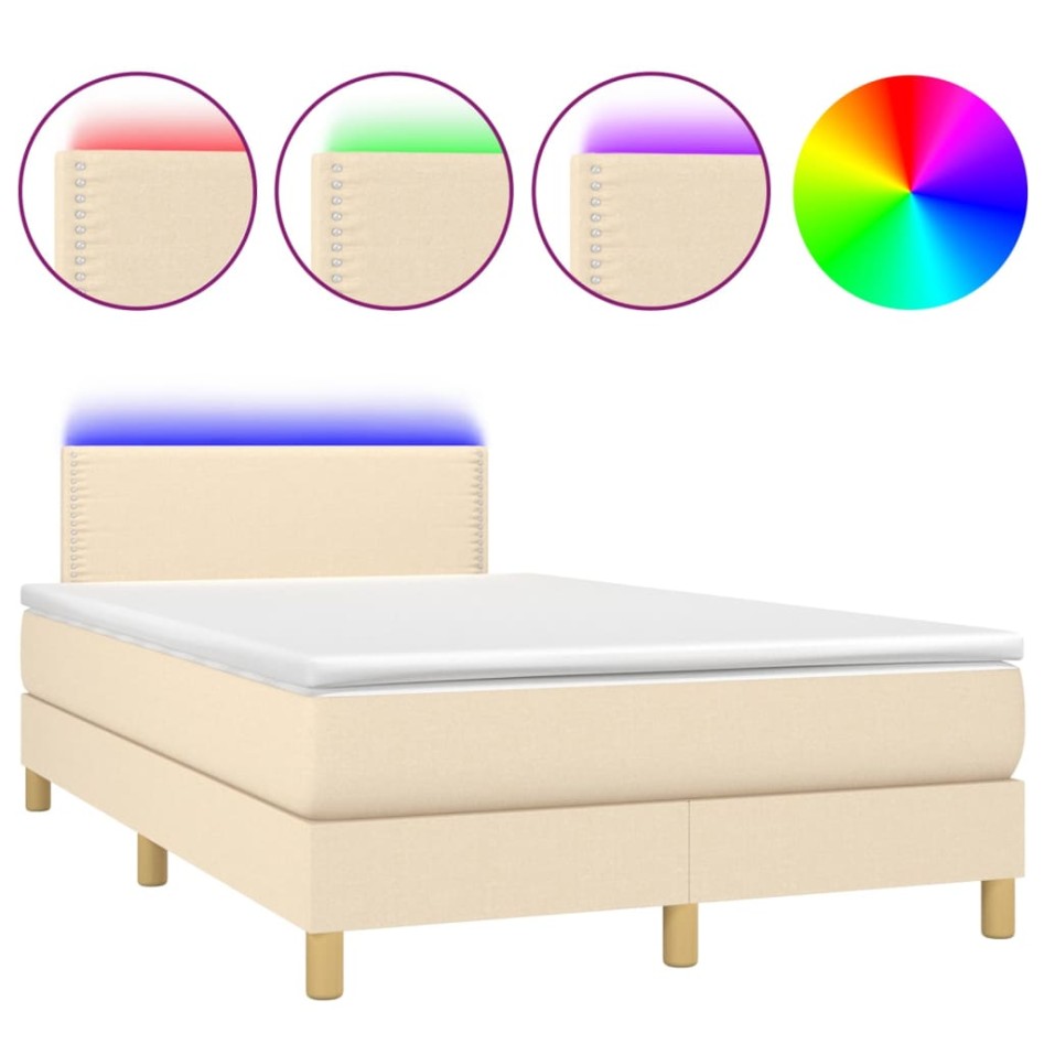 Cama box spring con colchón y LED tela crema 120x200