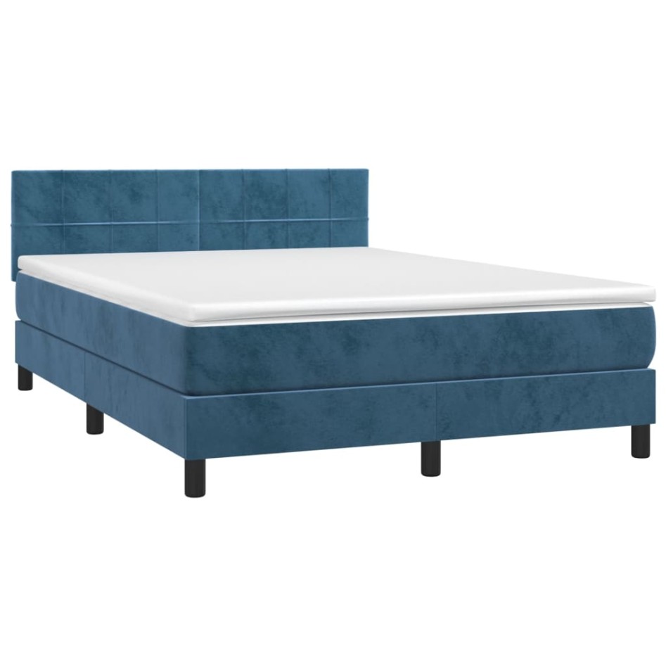 Cama box spring colchón y LED terciopelo azul oscuro 140x200