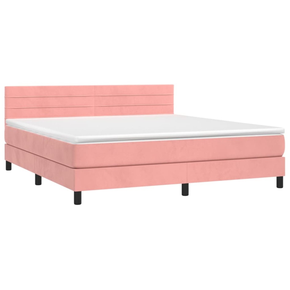 Cama box spring colchón y LED terciopelo rosa 180x200