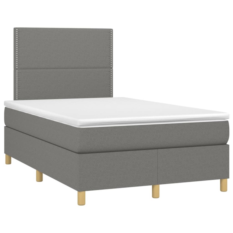 Cama box spring con colchón y LED tela gris oscuro 120x200