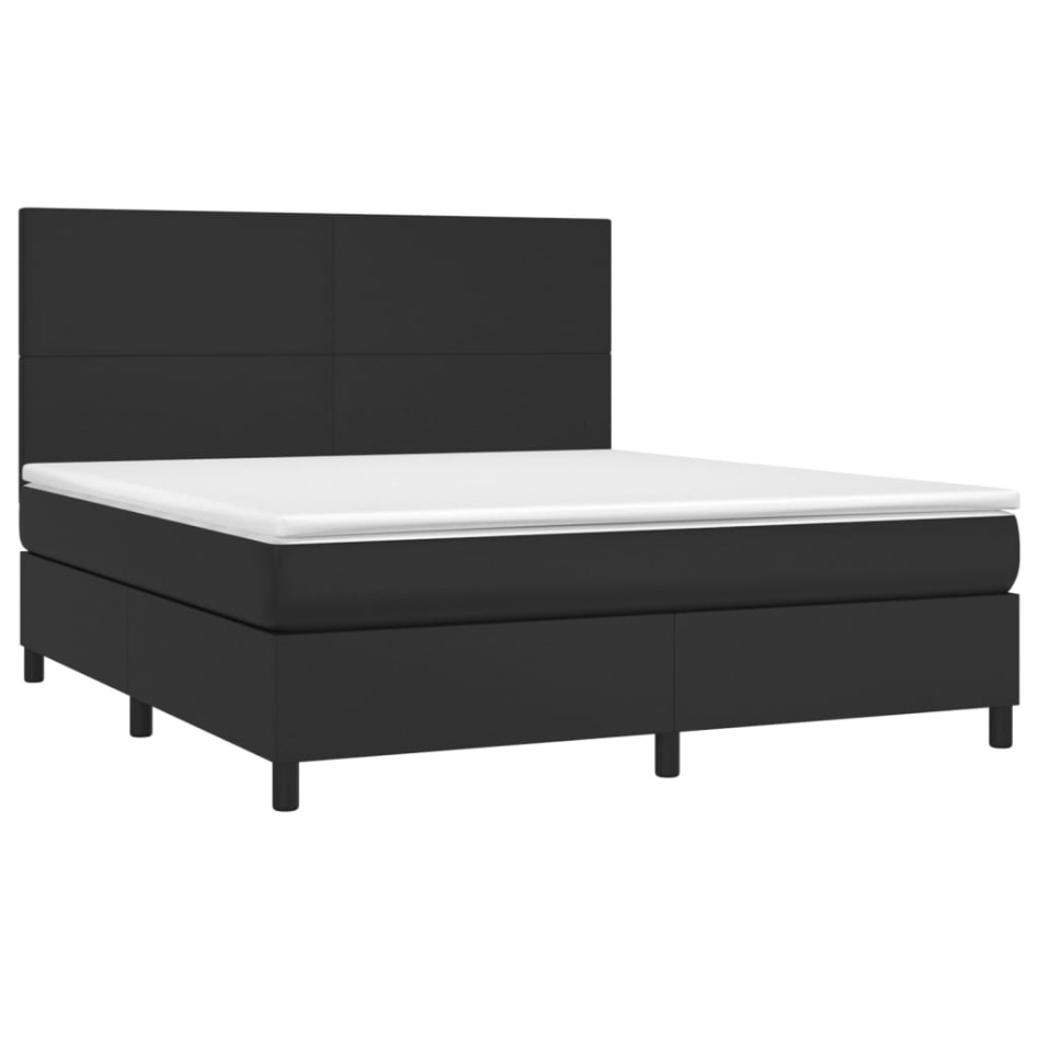 Cama box spring colchón y LED cuero sintético negro 160x200