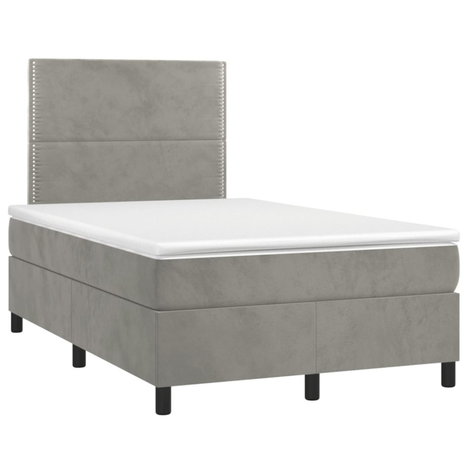 Cama box spring colchón y LED terciopelo gris claro 120x200
