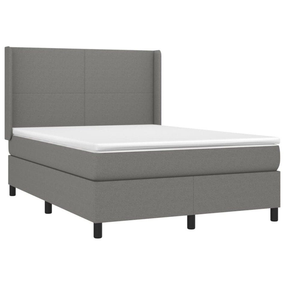 Cama box spring colchón y luces LED tela gris oscuro 140x200