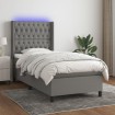 Cama box spring colchón y luces LED tela gris oscuro 90x190 cm