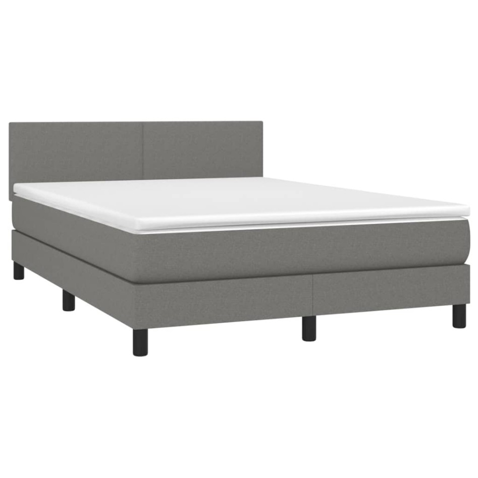 Cama box spring con colchón tela gris oscuro 140x190