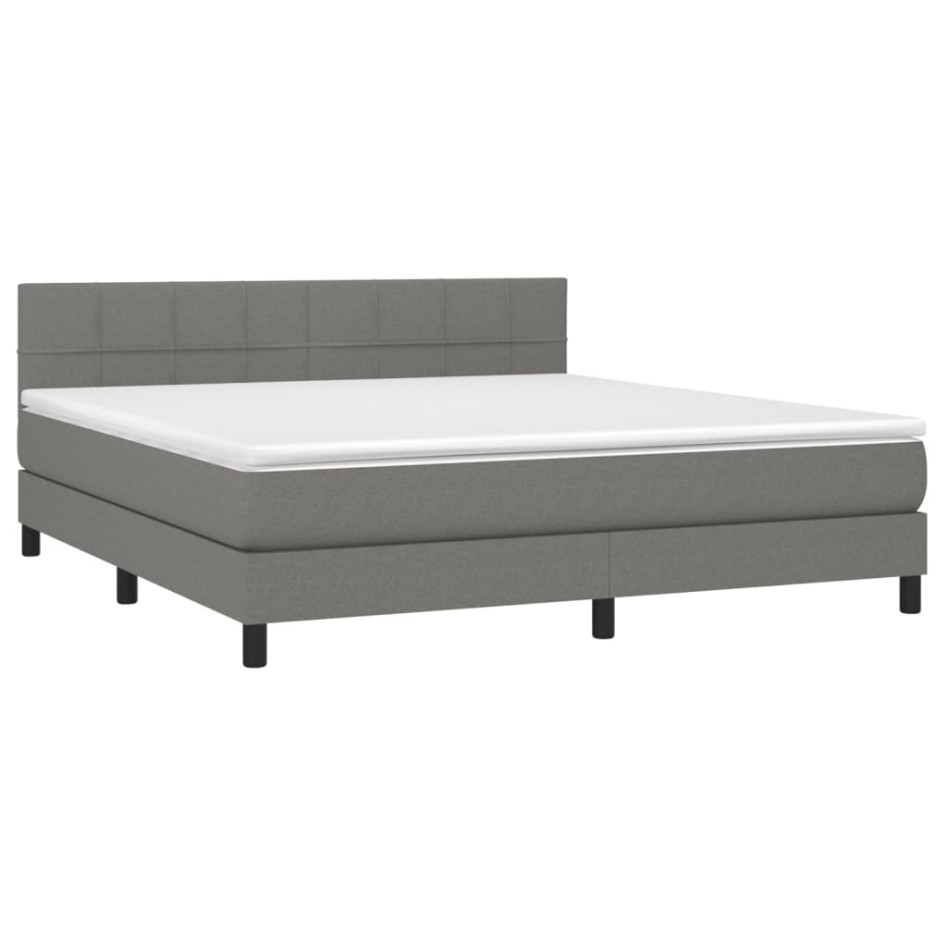 Cama box spring con colchón tela gris oscuro 160x200