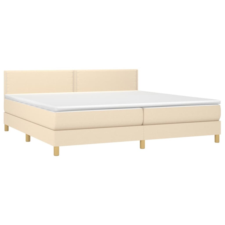 Cama box spring con colchón y LED tela crema 200x200