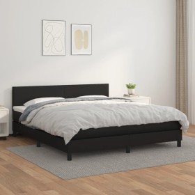 Cama box spring con colchón cuero sintético negro 180x200