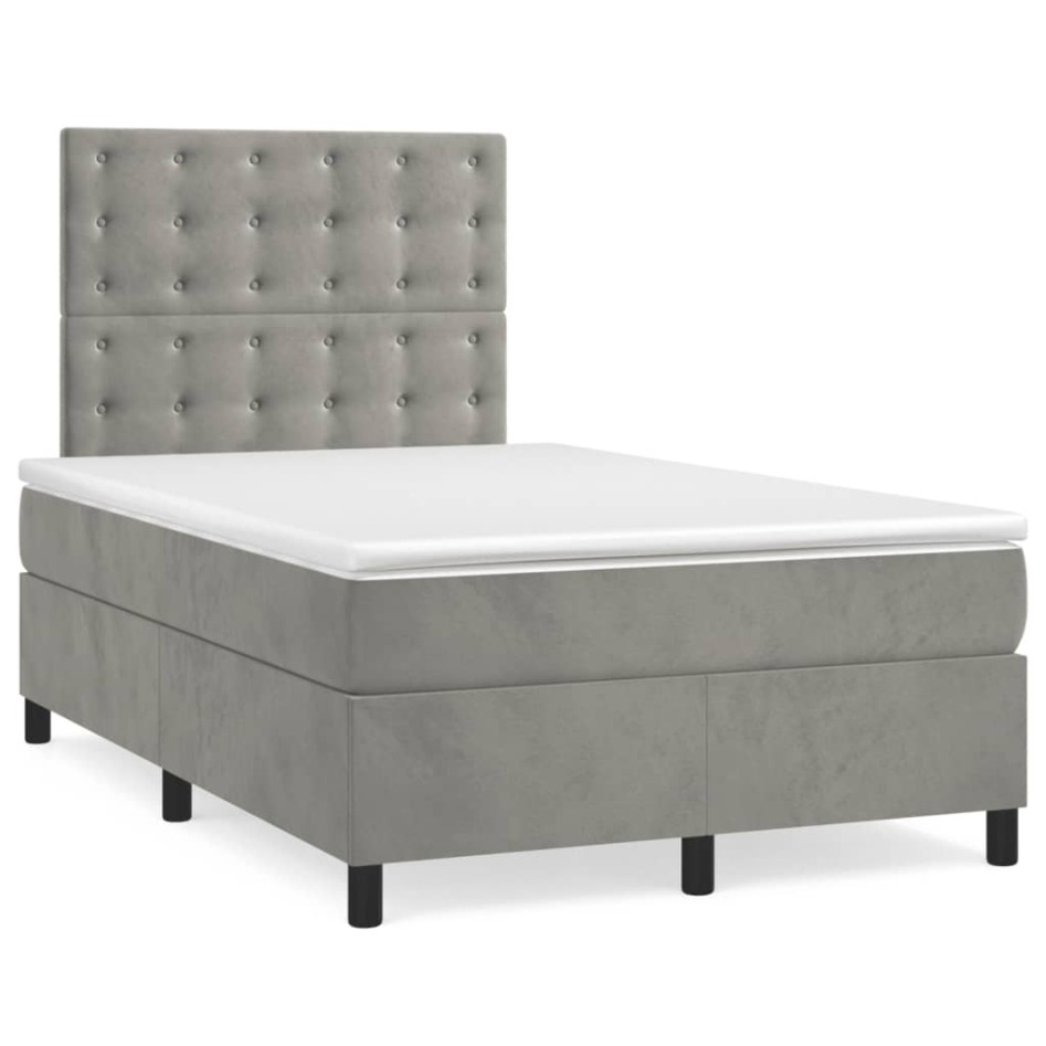 Cama box spring con colchón terciopelo gris claro 120x200