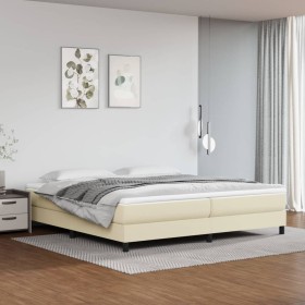 Cama box spring con colchón cuero sintético crema 200x200